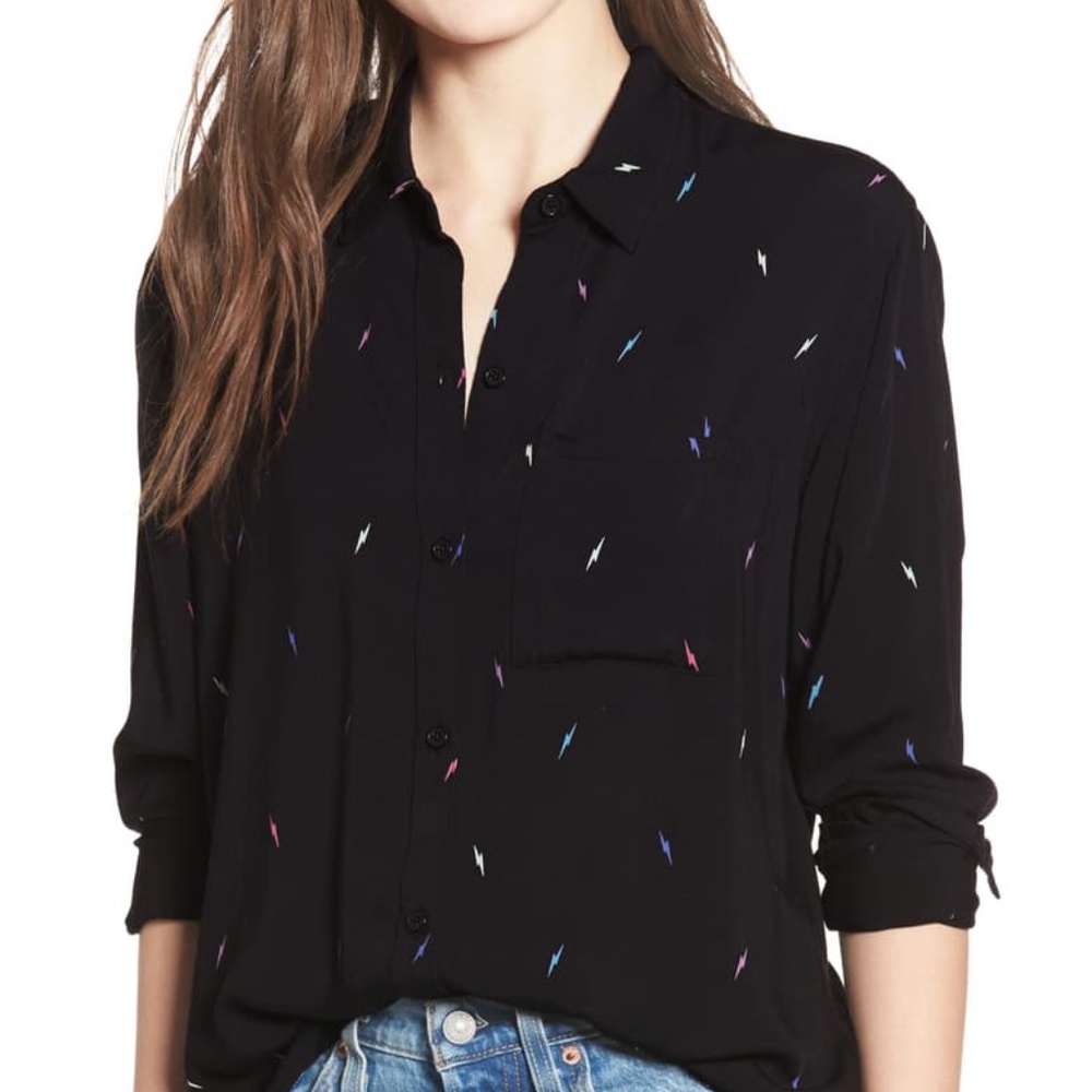 Rails Kate Lightning Bolt Silk Shirt - Black